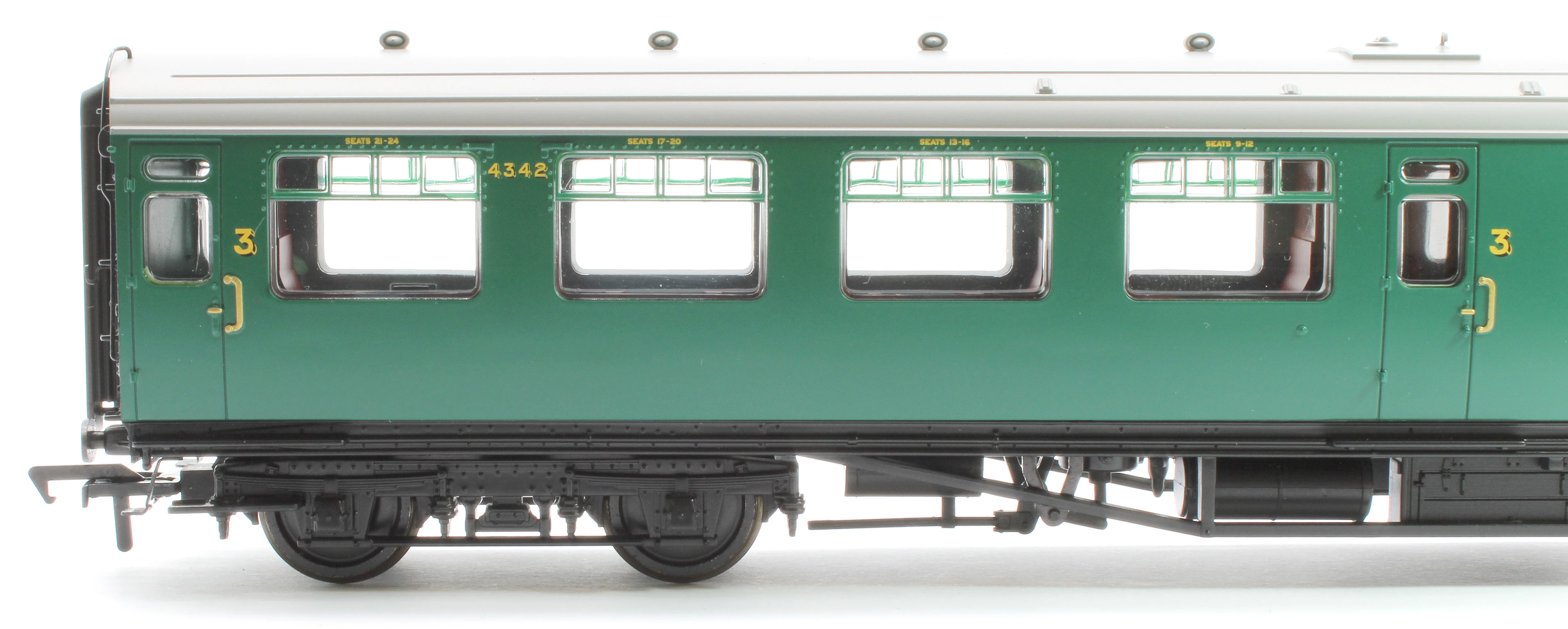34-725A SR Bulleid Brake Third Semi-Open 10'' Vents SR Malachite Green No.4342 - Image 3