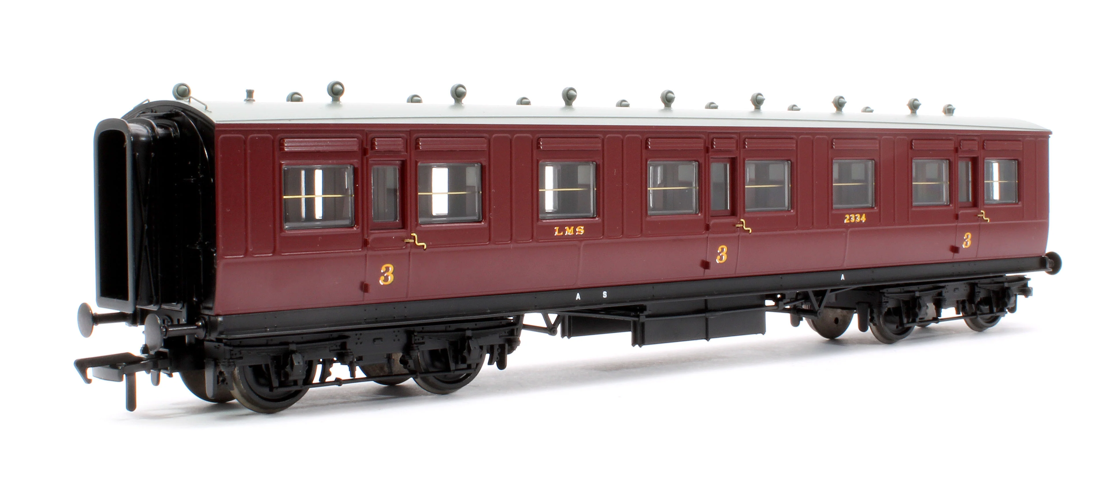 39-873A LNWR 50ft Arc Roof Third Corridor LMS Crimson Lake No.2334