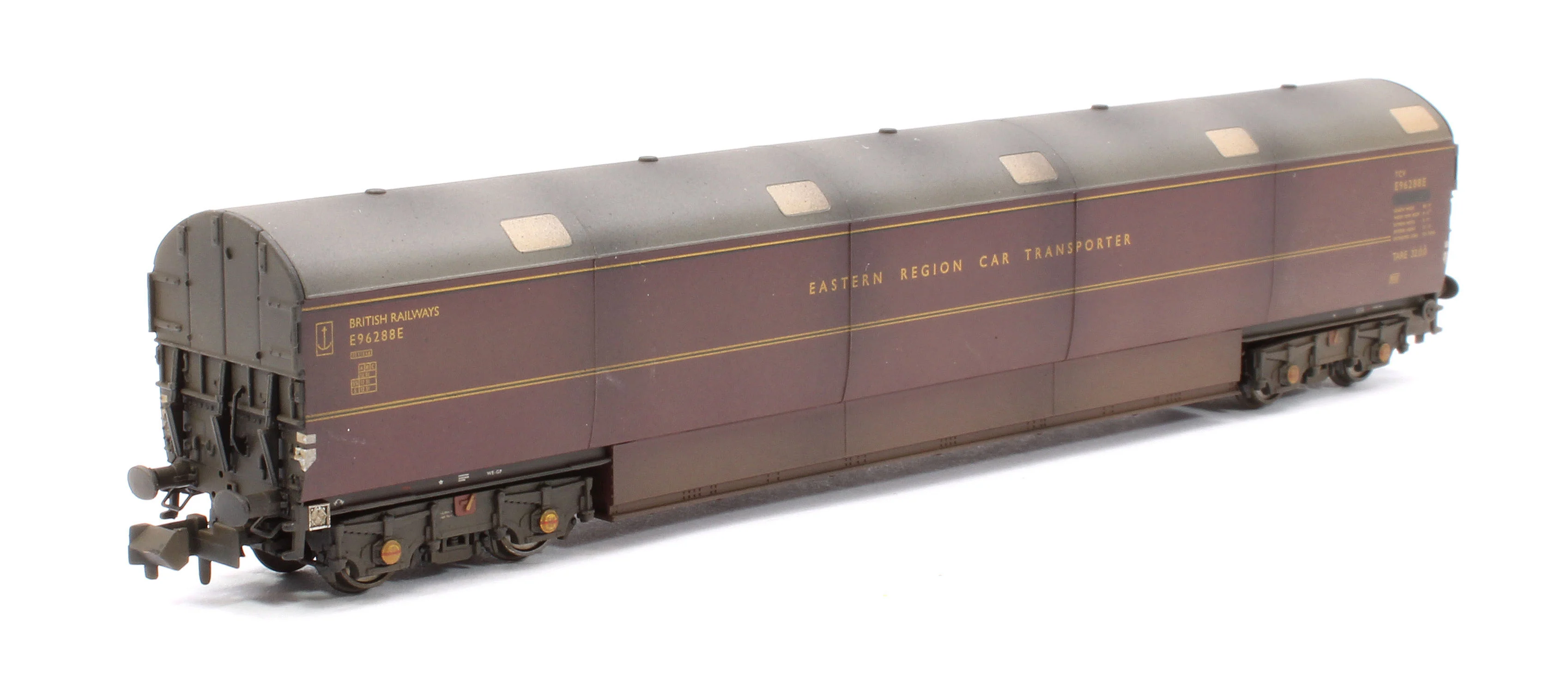 Custom Weathered Newton Chambers Car Transporter Eastern Region BR Lined Maroon E96288/289/290E - Pack 1 - Image 6