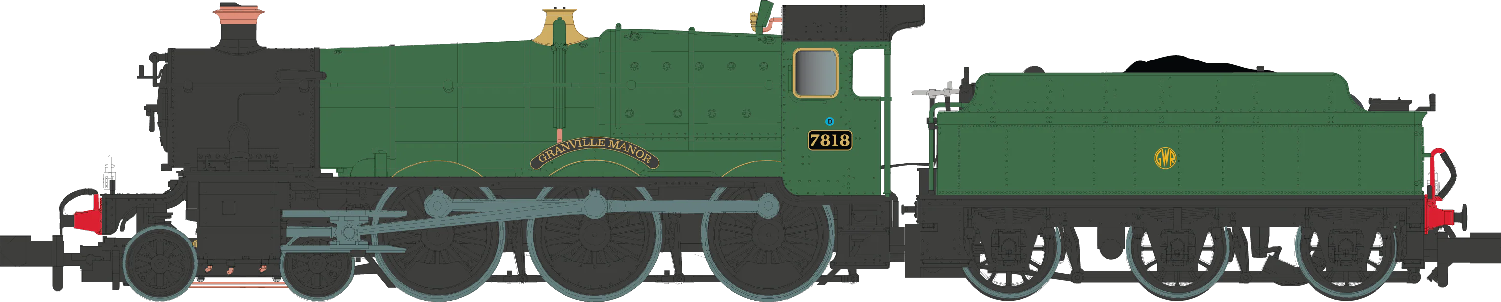 2S-001-005 4-6-0 Granville Manor 7818 Green Shirt Button Steam Locomotive - Image 2