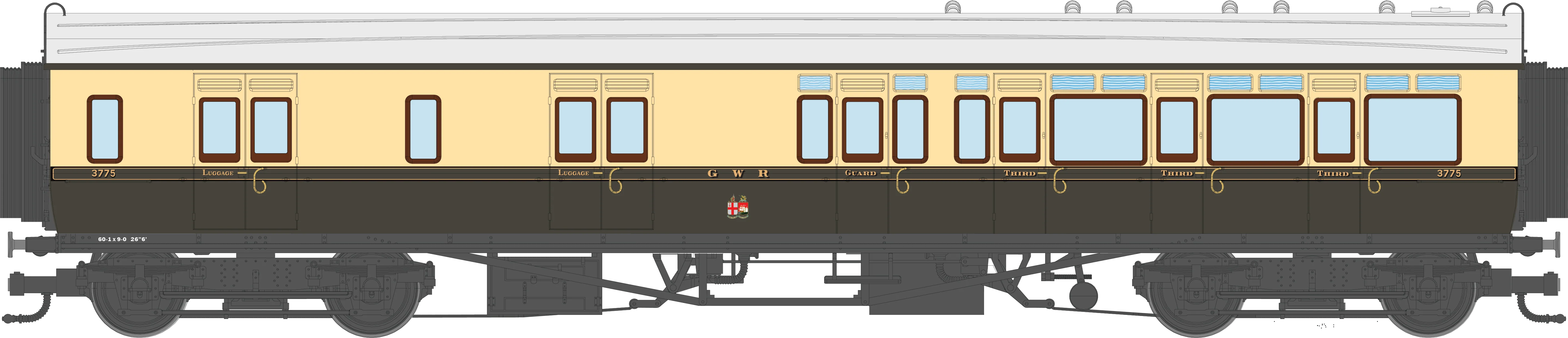 4P-021-205 GWR Corridor Toplight 1930 Chocolate & Cream Twin Cities Brake Third RH 3775