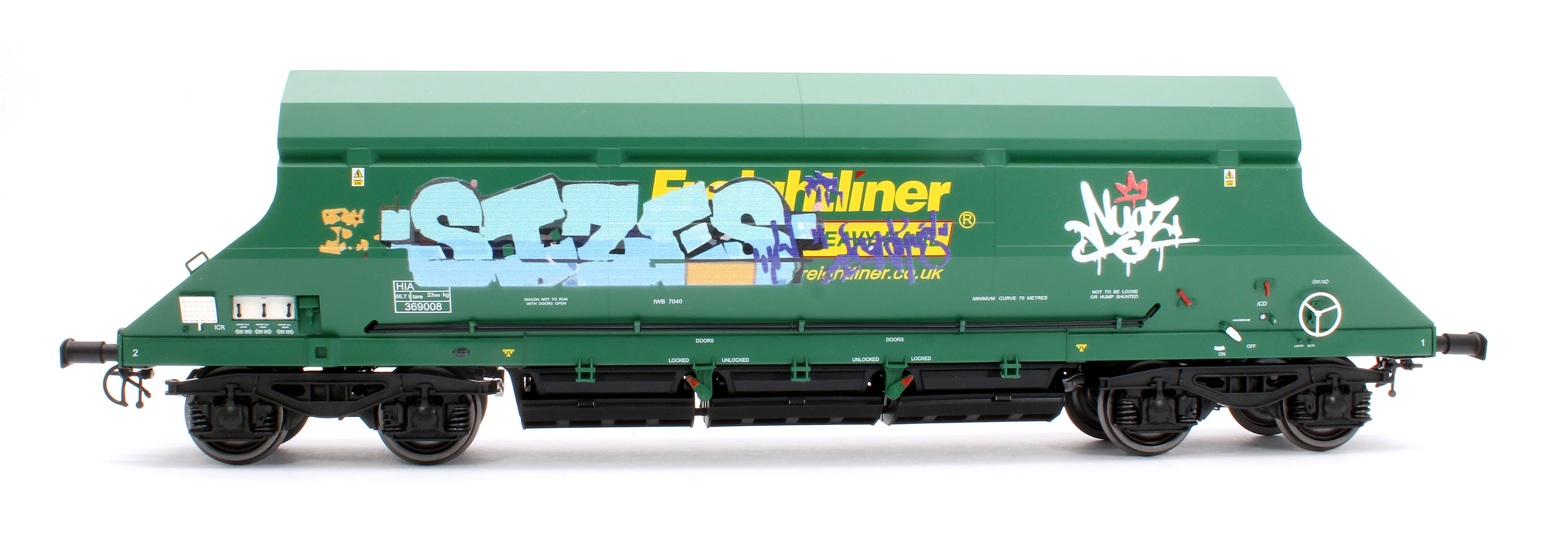 7F-026-001G1 HIA Freightliner Green Heavy Haul Limestone Hopper 369008 Graffiti - Image 2