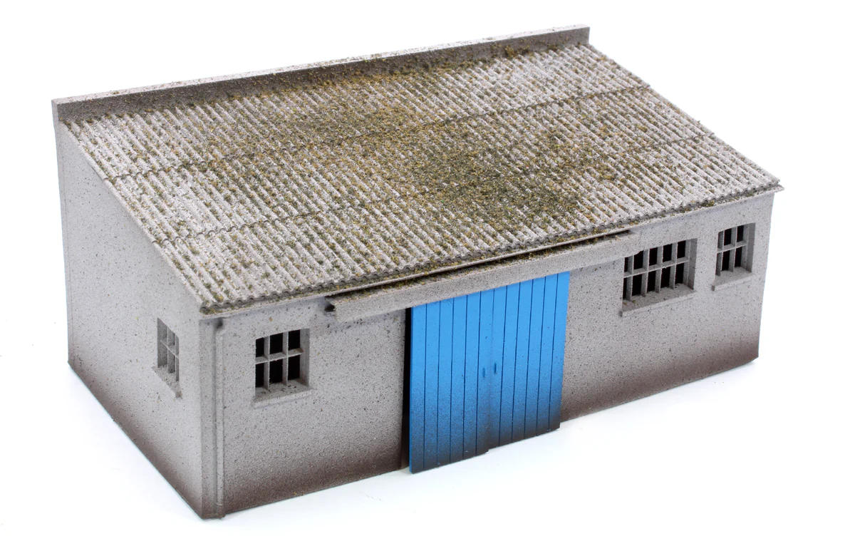 BSCWSD Concrete Workshop Garage Sloped Roof - Blue Doors - Image 4