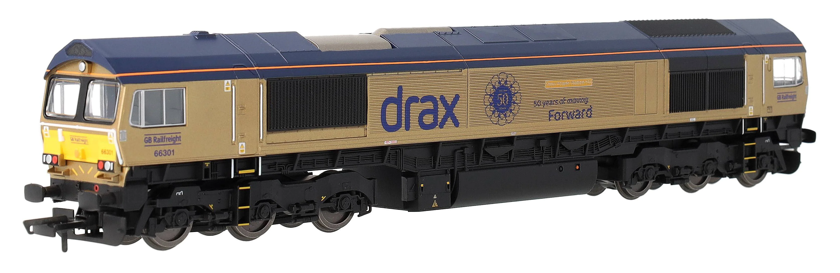 RailRoad GB Railfreight Class 66 Co-Co Drax 50th Anniversary Gold 66301 ‘Drax Power Station 50’ Diesel Locomotive