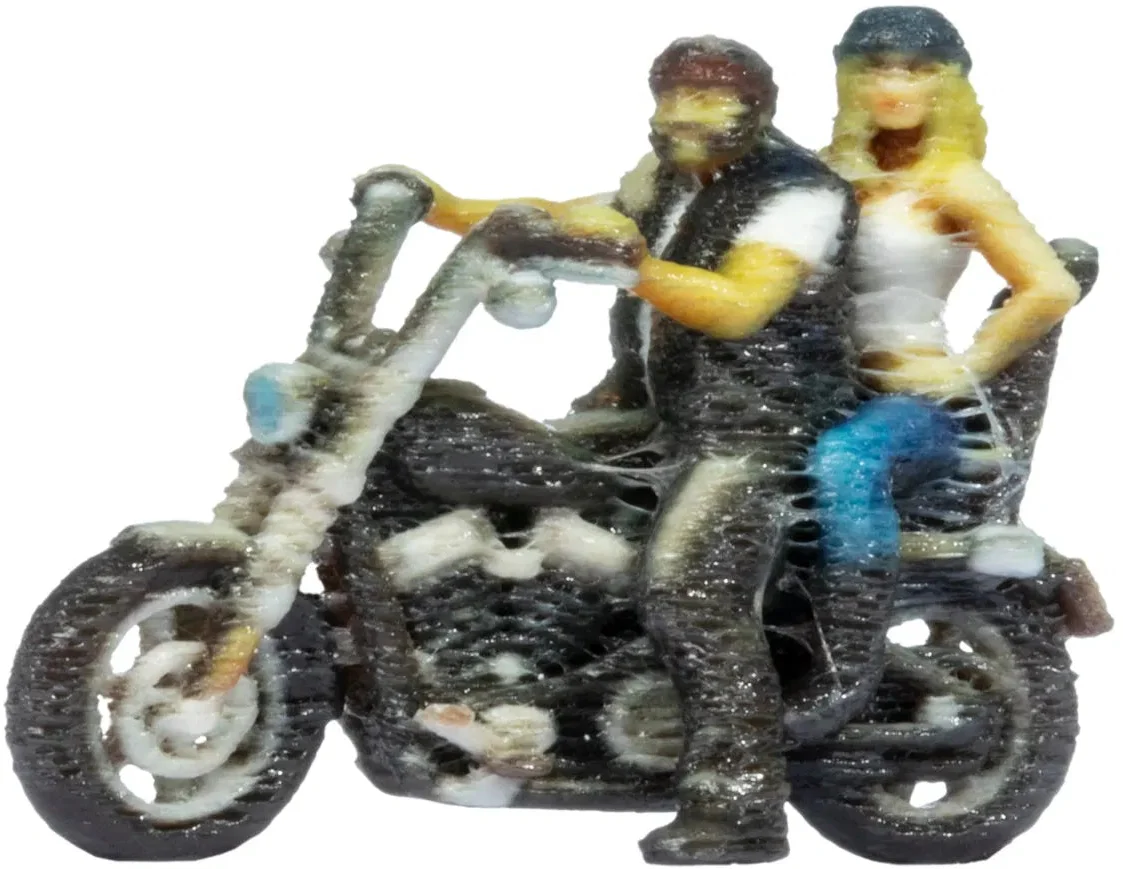 Chopper with Biker & Pillion Standing 3D Master Figure