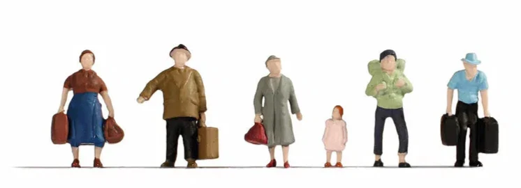 N38115 Pedestrians With Luggage (6) Hobby Figure Set