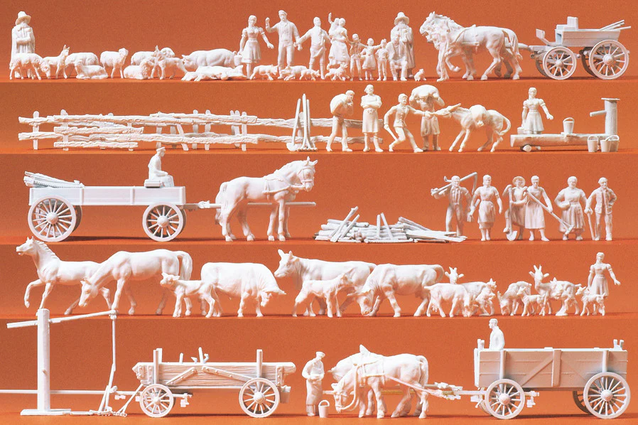 PR16327 PEOPLE, ANIMALS and CARTS (60 UNPAINTED FIGURES)