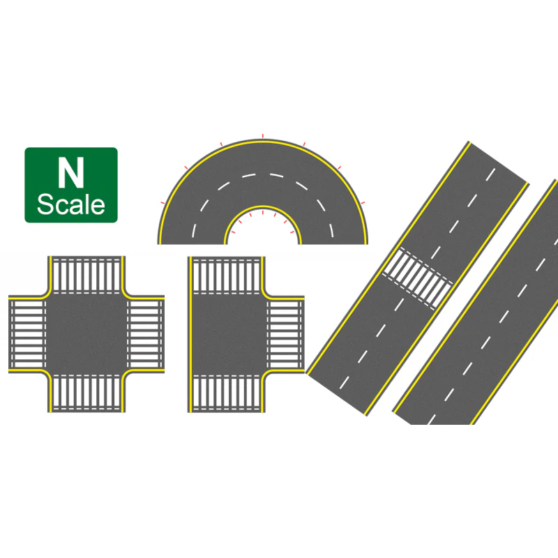 P3D-UV-04 N Scale UV Printed 3D PVC Road Set (Asphalt)