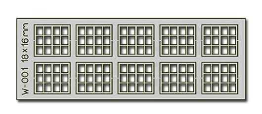 PW-001 10 pcs 18X16mm 12 Pane Laser-Cut Windows HO/OO