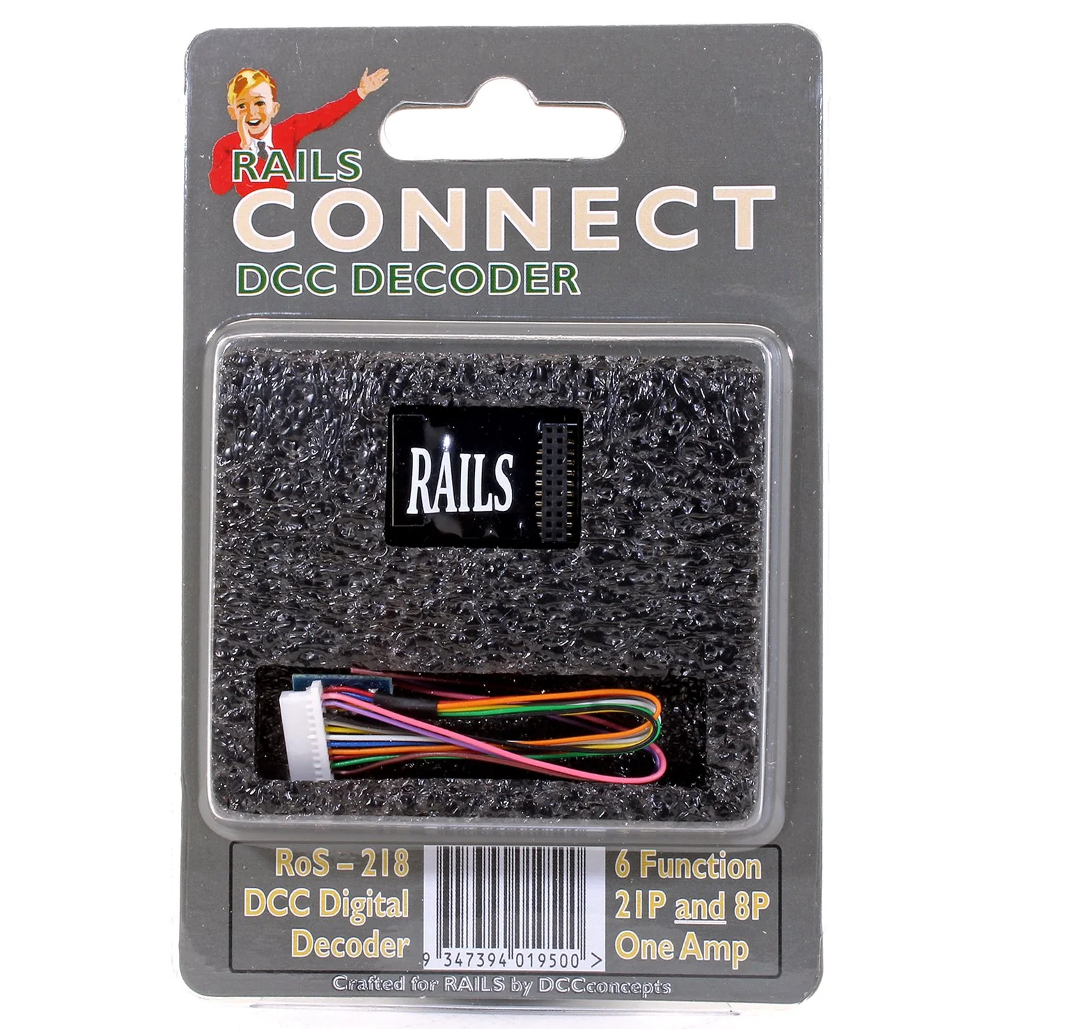 RoS-218 Rails Connect Decoder, 21 Pin Direct (8 Pin Harness) 6 Function Decoder
