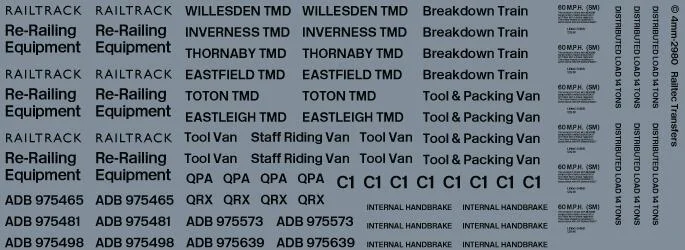 RT-4-2980 Re-Railing, Breakdown, Tool Van Pack Waterslide Decals Transfer