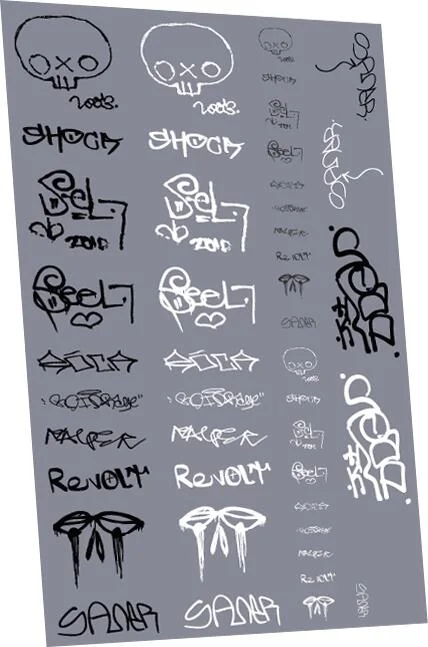 RT-4-8962 Graffiti: Tags Pack 12 Waterslide Decals Transfer