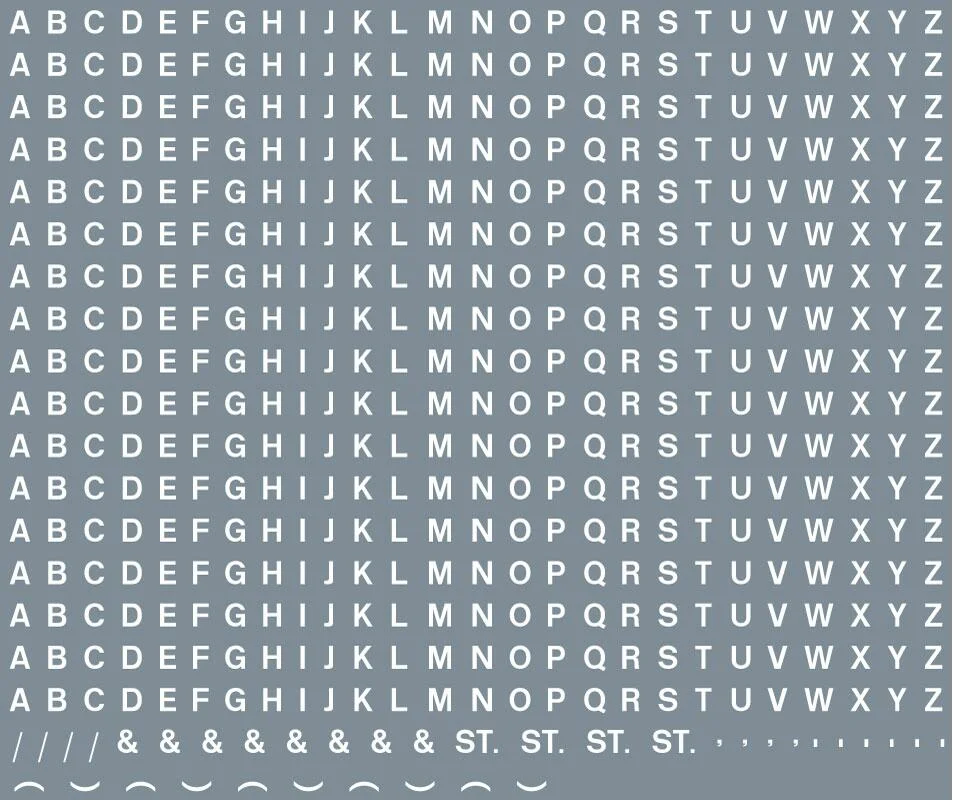 Numeric/alphabet sheet: white BR lettering (2mm high) Waterslide Decals Transfer