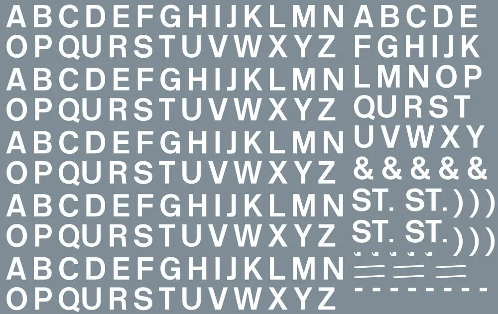 Numeric/alphabet sheet: white BR lettering (5mm high) Waterslide Decals Transfer