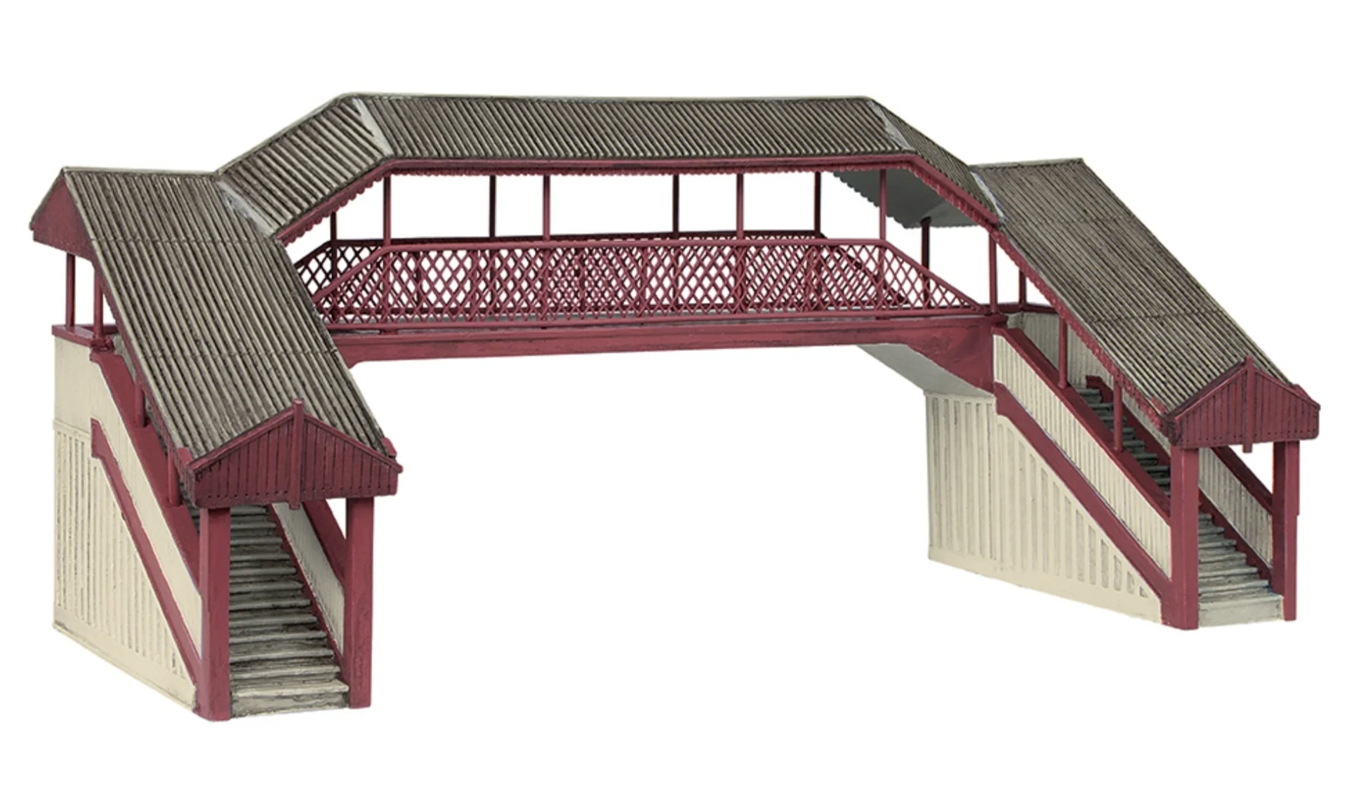 44-020R Covered Metal Footbridge Red and Cream