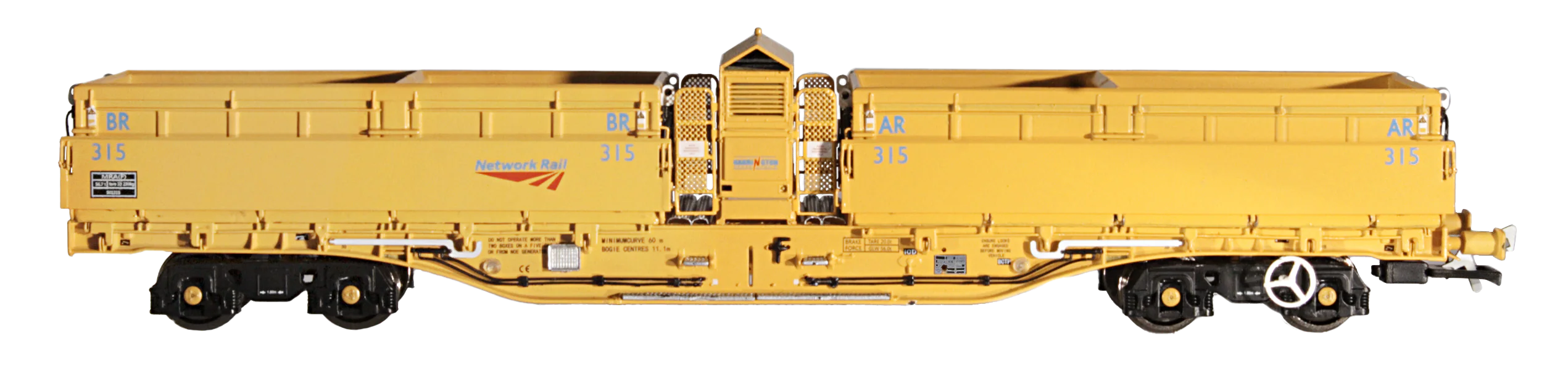 4F-075-004 Set of 5 MRA Side Tipping Ballast Wagon Network Rail Yellow - Image 2