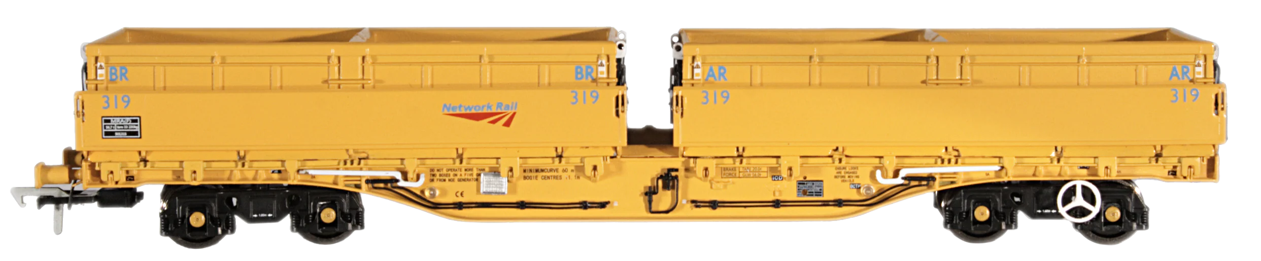 4F-075-004 Set of 5 MRA Side Tipping Ballast Wagon Network Rail Yellow - Image 4