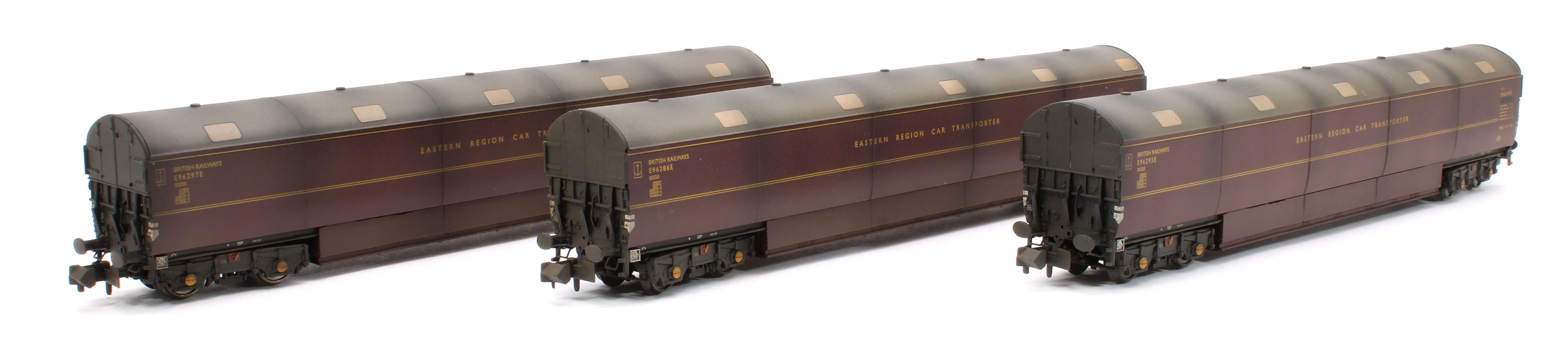 Custom Weathered Newton Chambers Car Transporter Eastern Region BR Lined Maroon E96286/293/297E - Pack 2