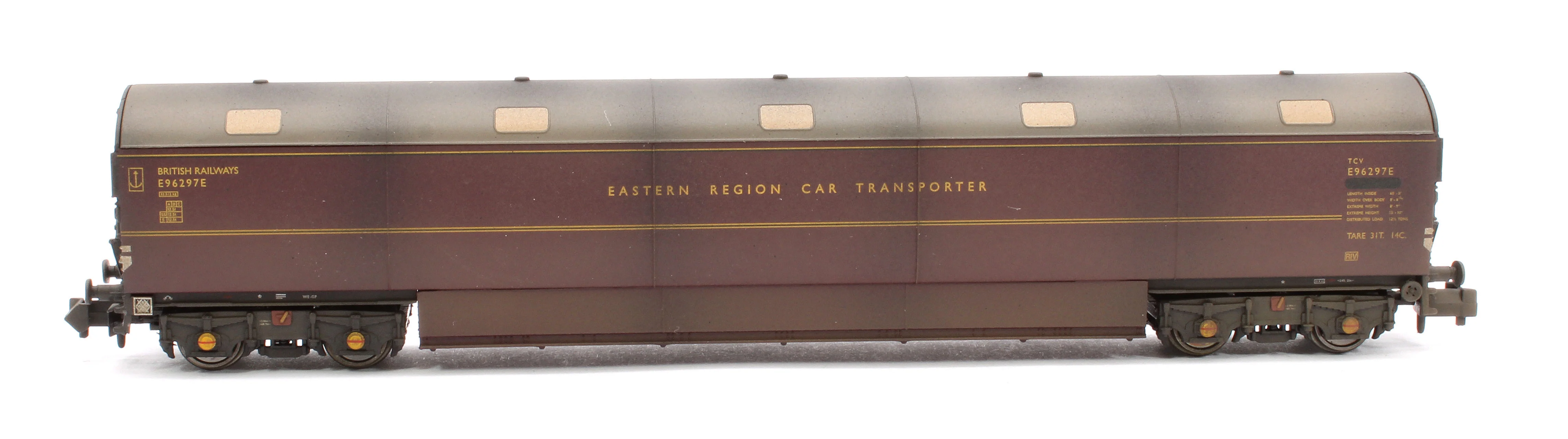 Custom Weathered Newton Chambers Car Transporter Eastern Region BR Lined Maroon E96286/293/297E - Pack 2 - Image 3