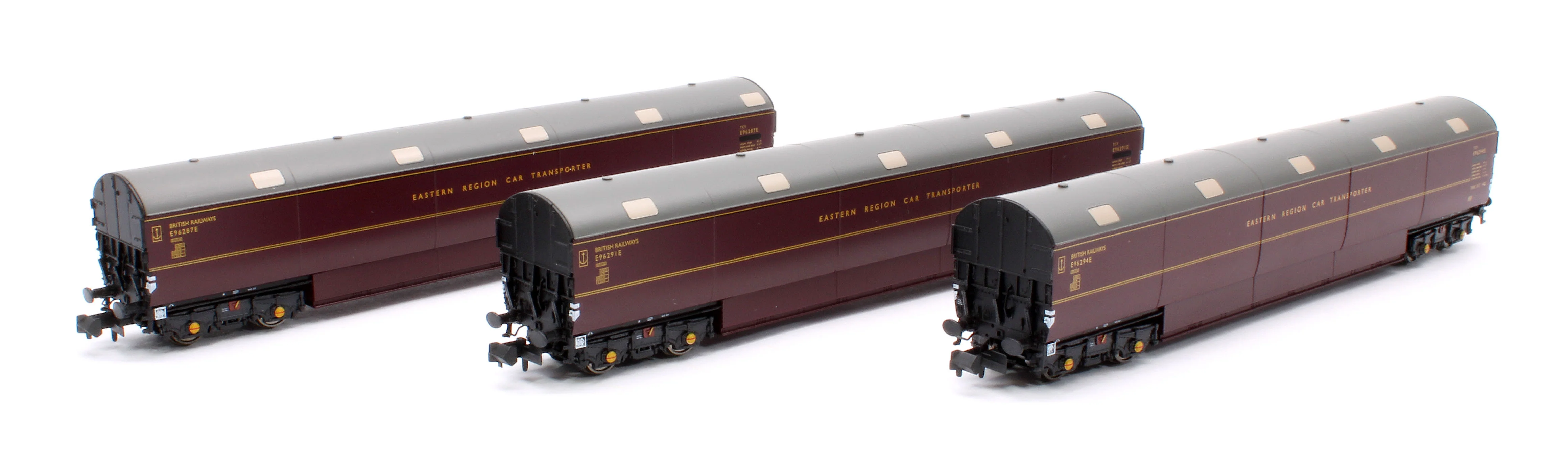 S2303-03 Newton Chambers Car Transporter Eastern Region BR Lined Maroon E96287/291/294E - Pack 3