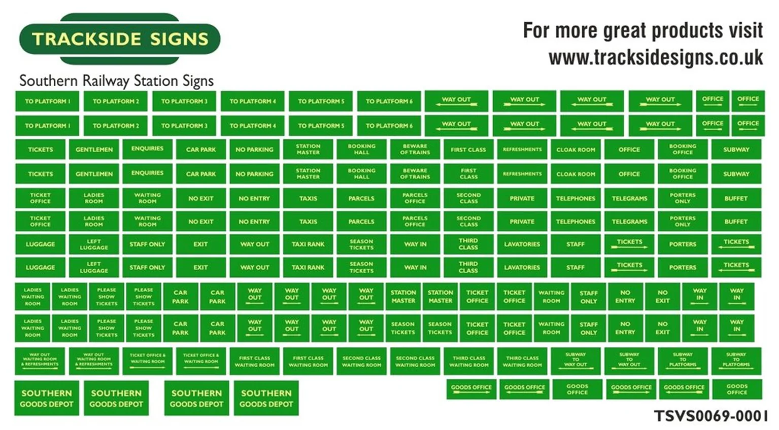 TSVS0069-001 Die Cut Southern Railway Station Signs - Green & Cream