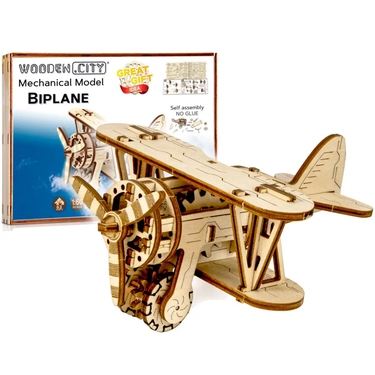 3D Wooden Plane Puzzle – Biplane