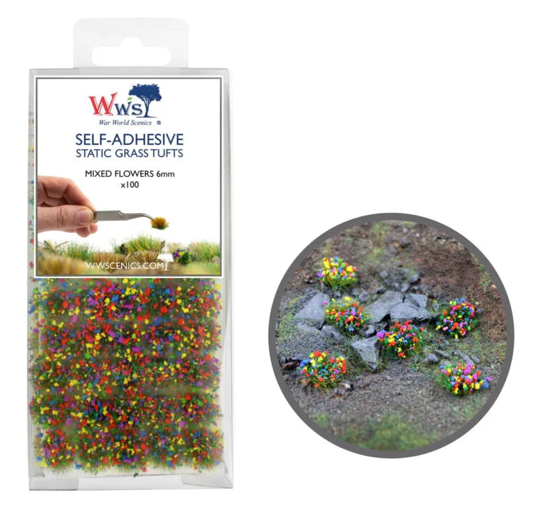 6mm Mixed Flower Self-Adhesive Static Grass Tufts x 100 - Image 2
